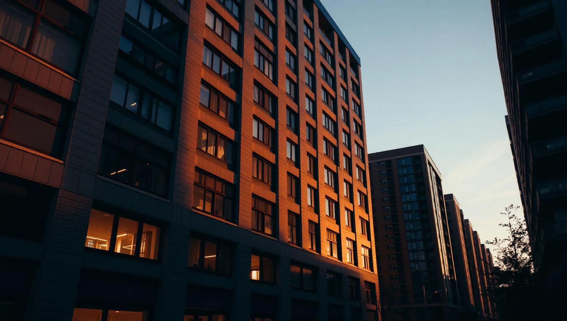 Premium multifamily building at golden hour